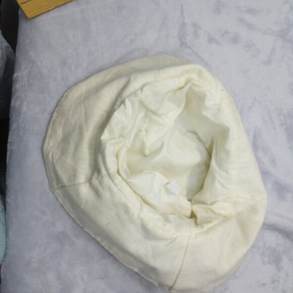 Vtg Cream Off-White Women\'s Summer Hat Linen Rouched Made in Hong Kong Flower M main image 5